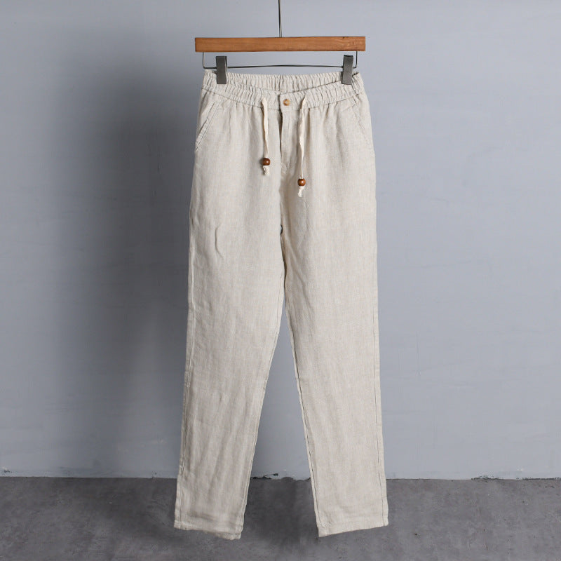 Damen Leinenhose mit elastischem Bund, Tunnelzug und geradem Bein Echoarchiv