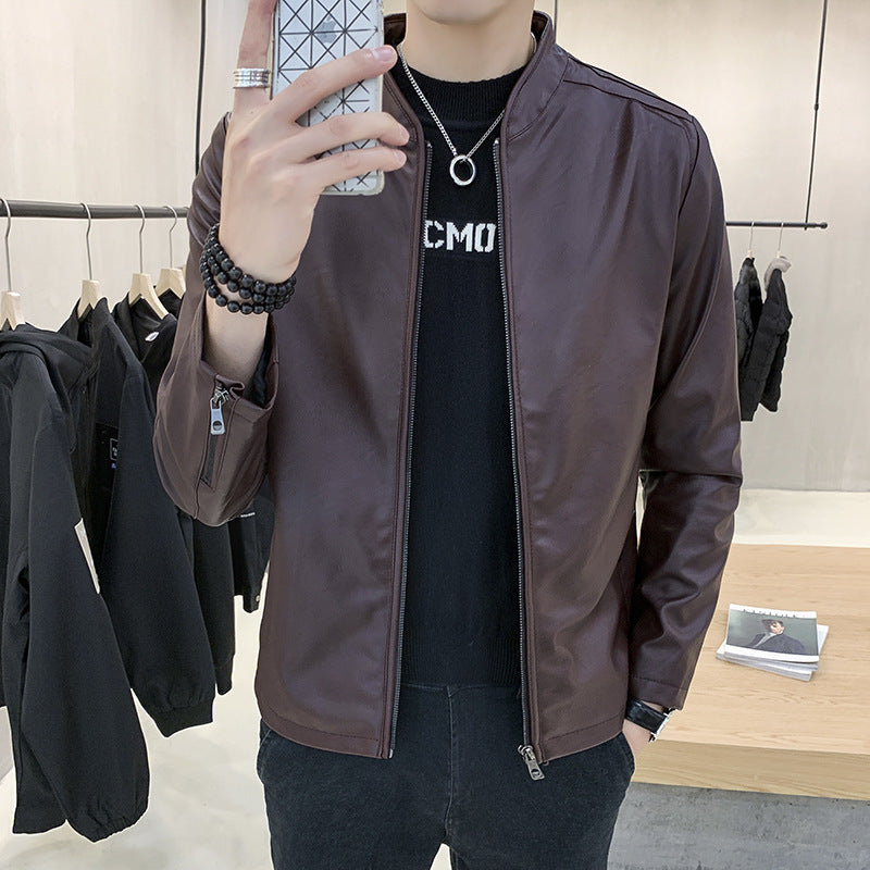 Herren schlanker Kunstlederblouson mit Stehkragen und Zweiwege-Reißverschluss Echoarchiv