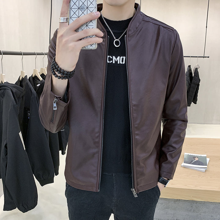 Herren schlanker Kunstlederblouson mit Stehkragen und Zweiwege-Reißverschluss Echoarchiv