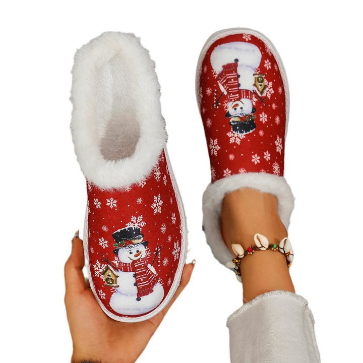 Damen Gefütterte Weihnachtliche Slip-On Hausschuhe mit Schneemann‑Print Echo Archiv