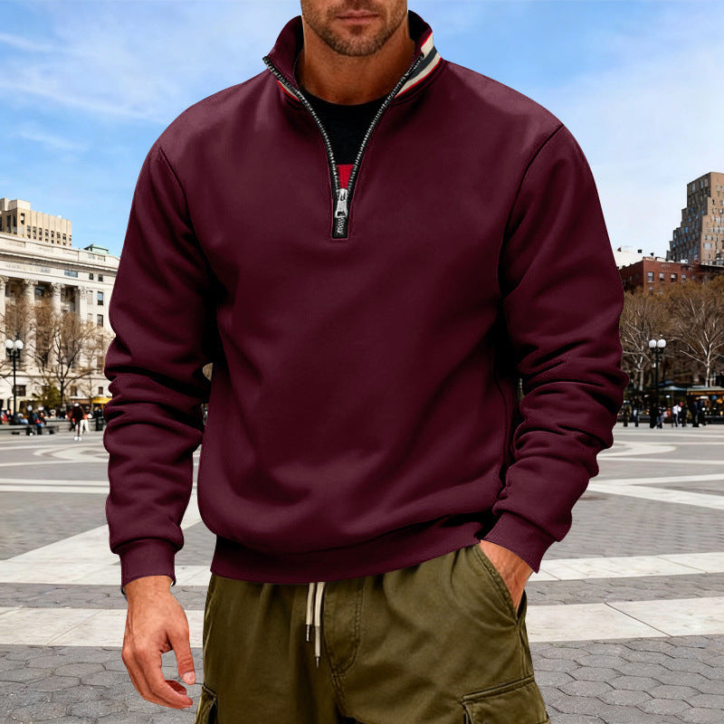 Herren Fleece-Pullover mit halbem Reißverschluss und farblich abgestimmtem Kragen Echoarchiv