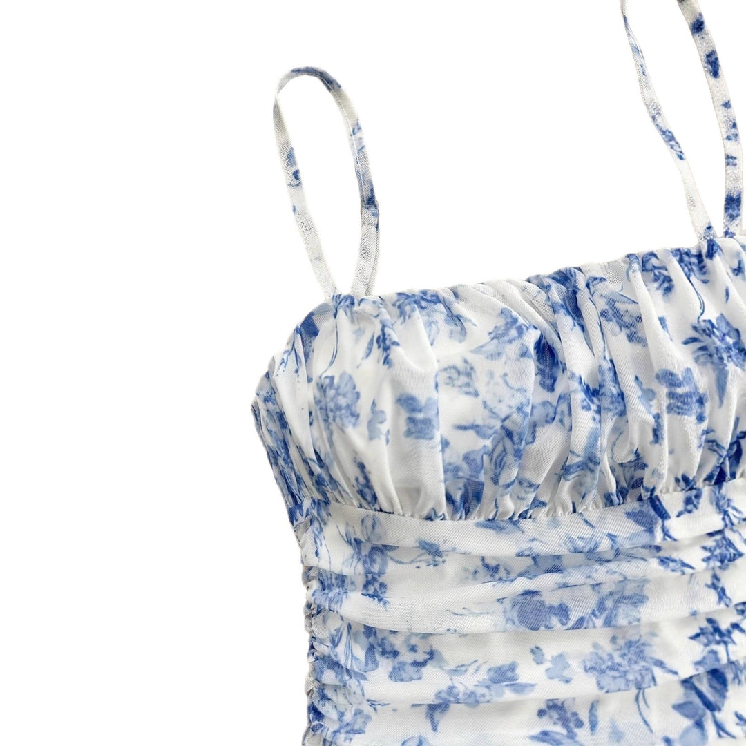 Damen Sommerliches Blumenkleid mit Spaghetti-Trägern und Raffungen Echo Archiv