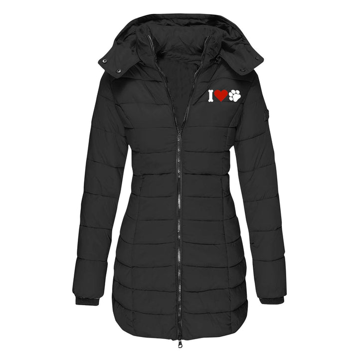 Damen nan gesteppte Steppjacke mit Kapuze, taillierter Silhouette und Herz-Pfoten-Print Echo Archiv