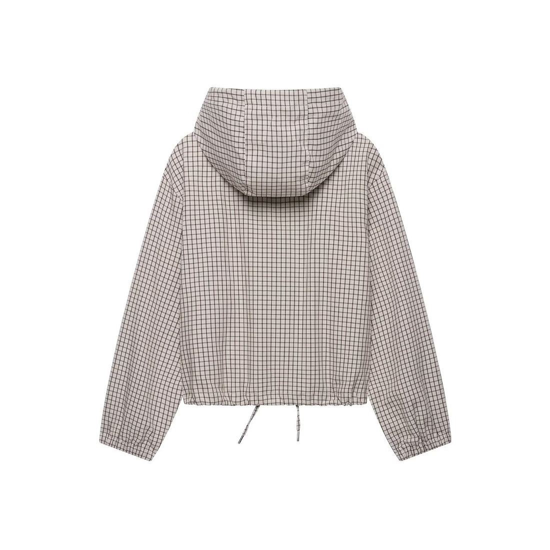 Damen Kariertes Cropped-Blouson mit Kapuze, Tunnelzug und Reißverschluss Echo Archiv