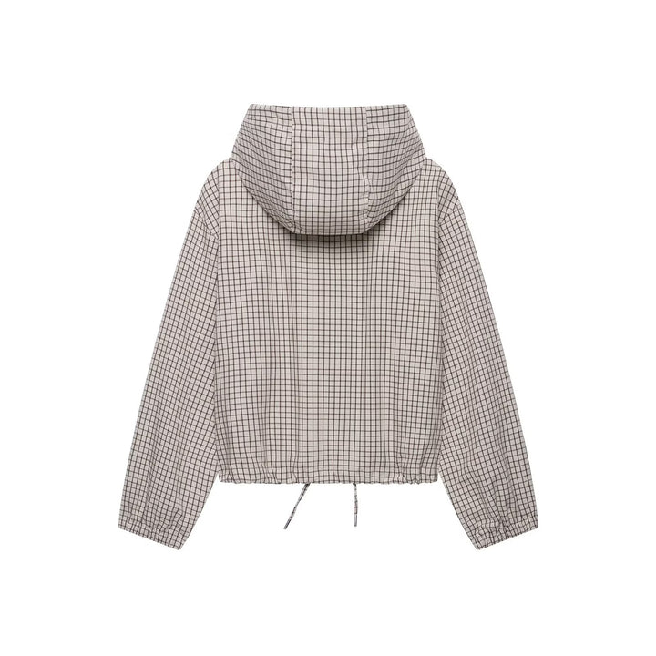Damen Kariertes Cropped-Blouson mit Kapuze, Tunnelzug und Reißverschluss Echo Archiv