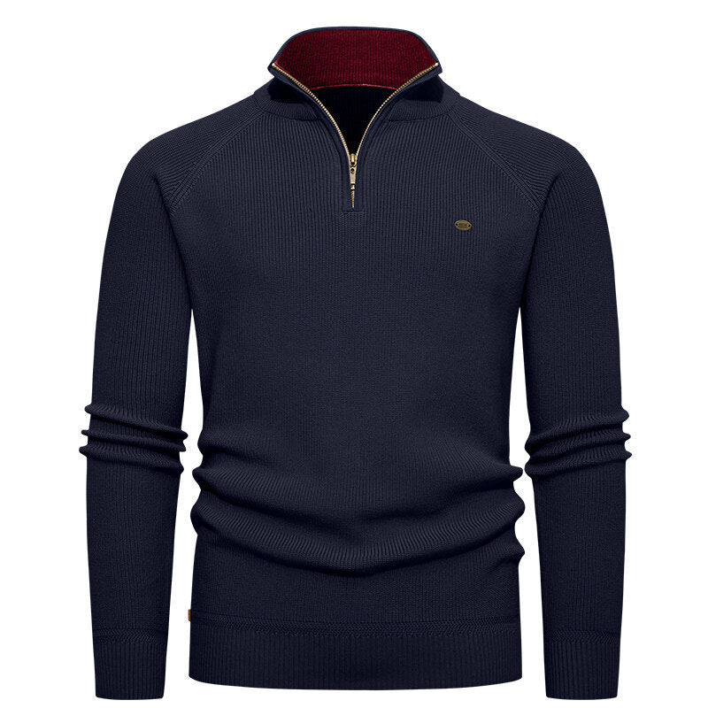 Herren hochwertiger Strickpullover mit Stehkragen und modernem Reißverschluss Echoarchiv