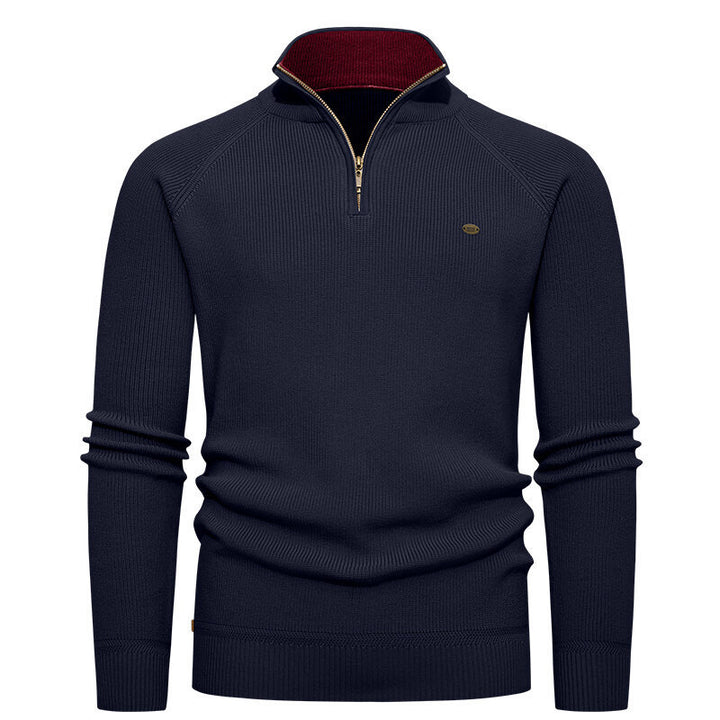 Herren hochwertiger Strickpullover mit Stehkragen und modernem Reißverschluss Echoarchiv
