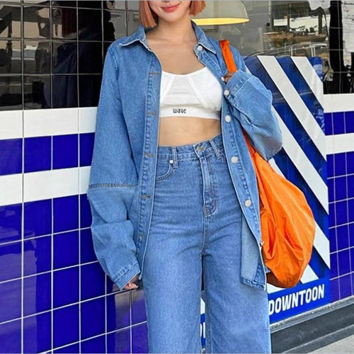Damen Oversized Denim-Hemdjacke mit verlängertem Schnitt und kastiger Passform Echo Archiv