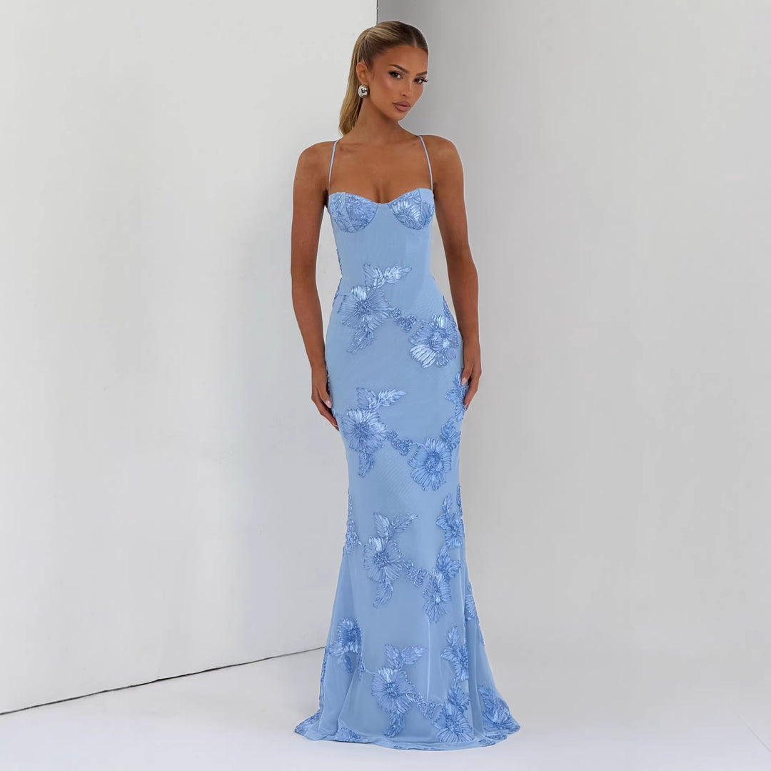 Damen Elegantes Abendkleid mit floralem Spitzenmotiv und tailliertem Schnitt Echo Archiv