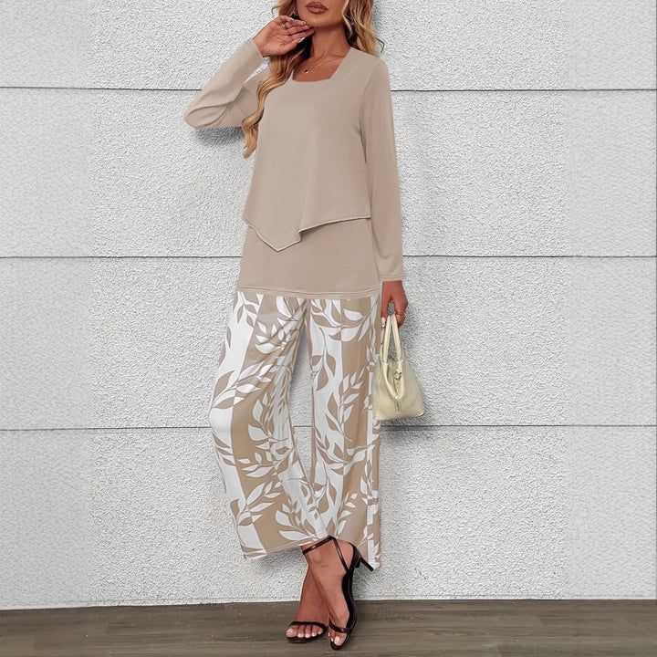 Damen Zweiteiliges Lounge-Set mit überlappendem Longsleeve und weiten Palazzo‑Hosen Echoarchiv