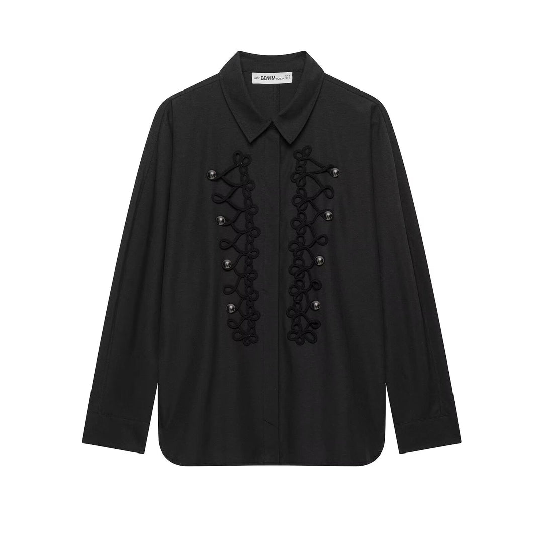 Damen Hemdbluse mit ornamentaler Froschverzierung und verdeckter Knopfleiste Echo Archiv