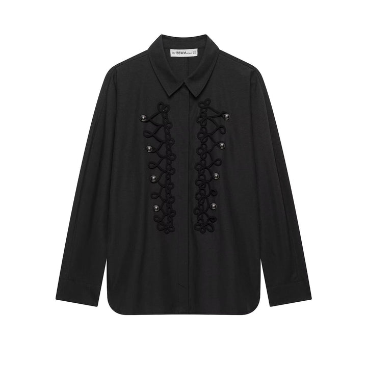 Damen Hemdbluse mit ornamentaler Froschverzierung und verdeckter Knopfleiste Echo Archiv