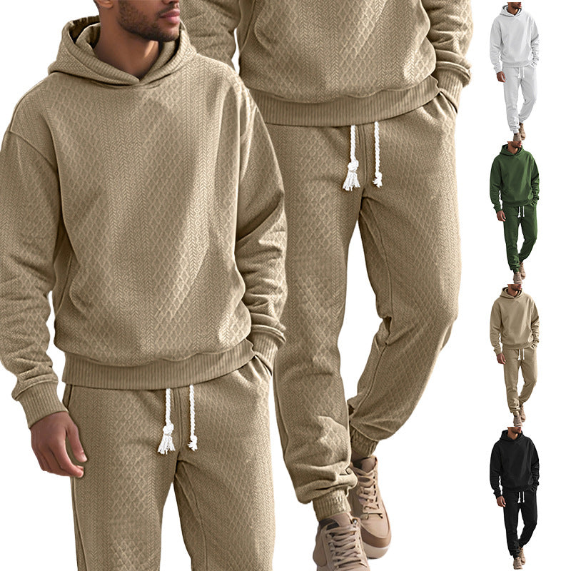 Herren Strukturierter Lounge-Set mit Kapuzenpullover und Jogginghose Echoarchiv