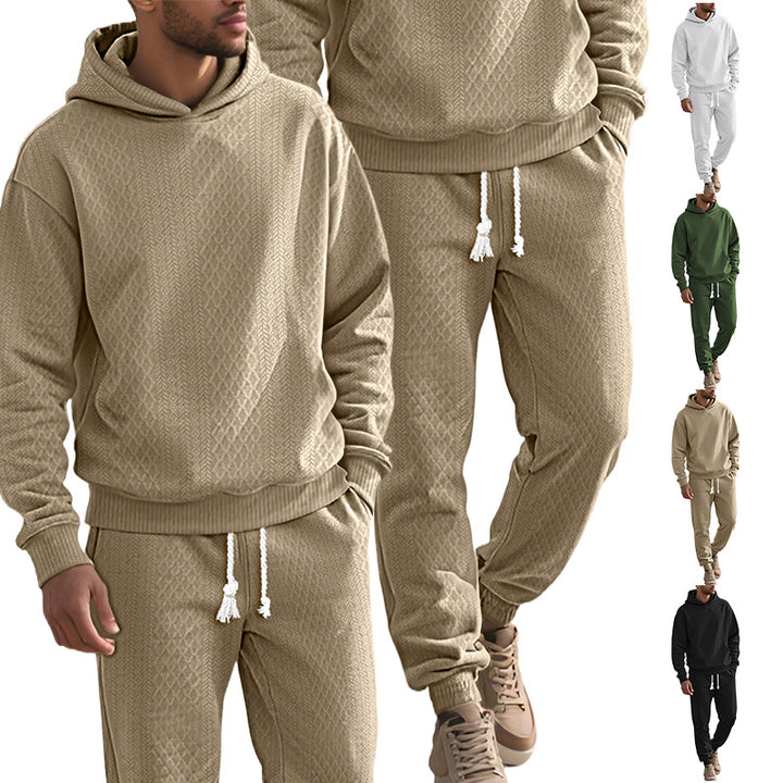 Herren Strukturierter Lounge-Set mit Kapuzenpullover und Jogginghose Echoarchiv