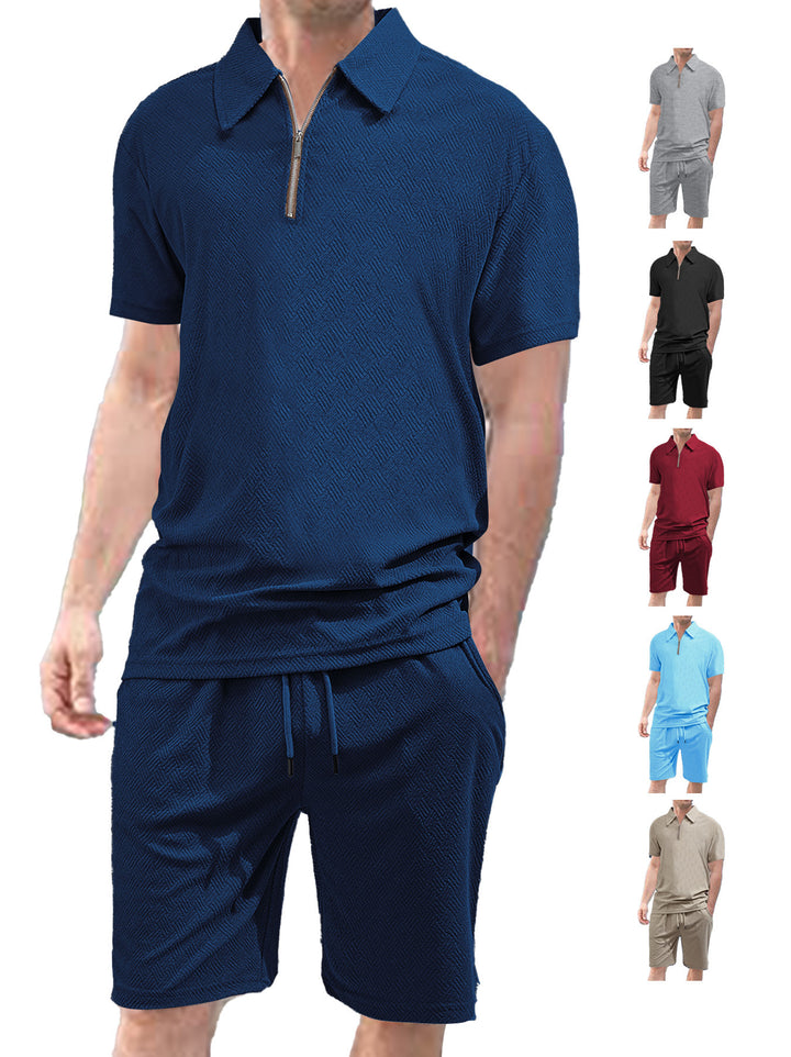 Herren sportliches Kurzarm-Set mit stylischem Reißverschluss und elastischem Bund Echoarchiv
