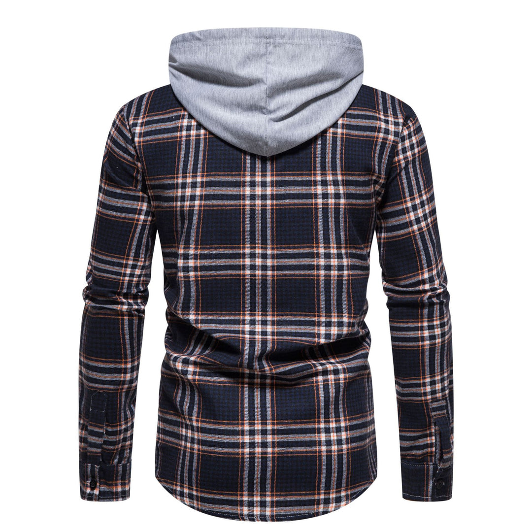 Herren Karo-Hemdjacke mit integrierter Kapuze und modernen Mustern Echoarchiv