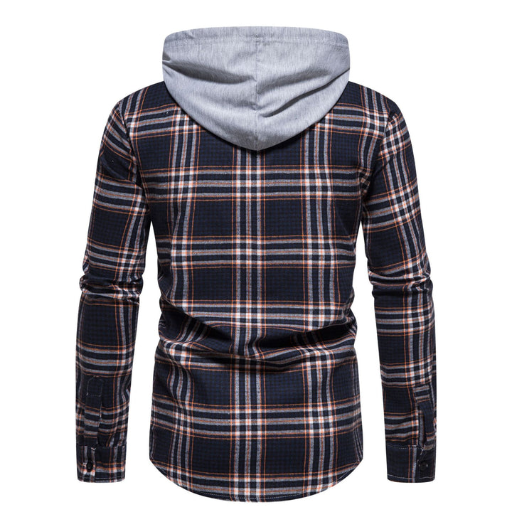 Herren Karo-Hemdjacke mit integrierter Kapuze und modernen Mustern Echoarchiv