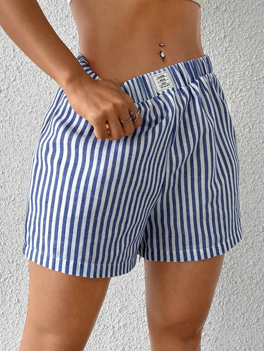 Damen gestreifte Shorts aus leichter Baumwolle mit elastischem Bund Echoarchiv