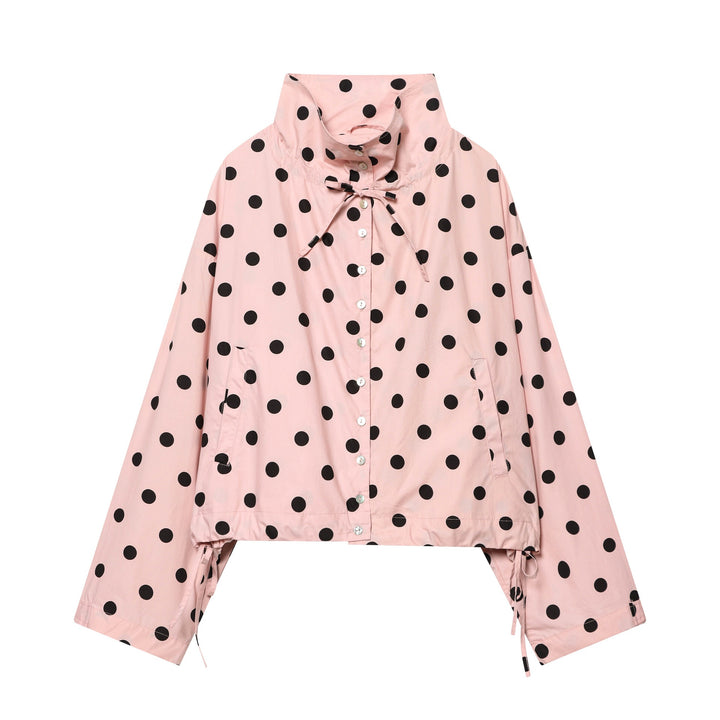 Damen Gepunktete Cropped‑Blousonjacke mit hohem Stehkragen, Tunnelzug und Knopfleiste Echo Archiv