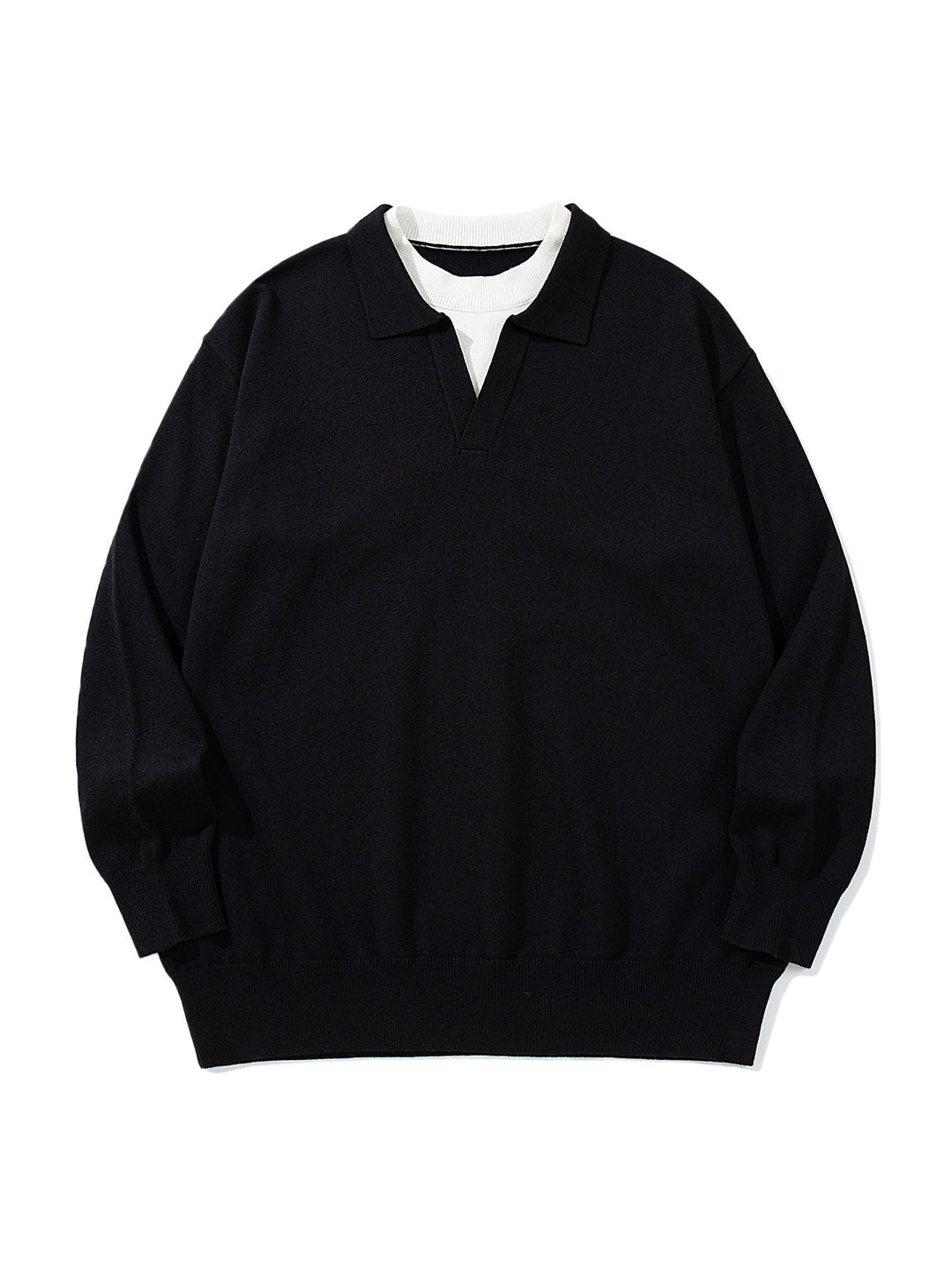 Unisex Feinstrick-Polo mit V‑Ausschnitt‑Cutout und integriertem Rollkragen-Layer Echoarchiv