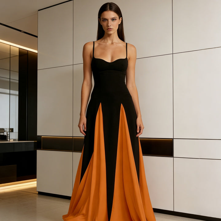 Damen Elegantes Abendkleid mit asymmetrischem Rock und zarten Trägern Echo Archiv