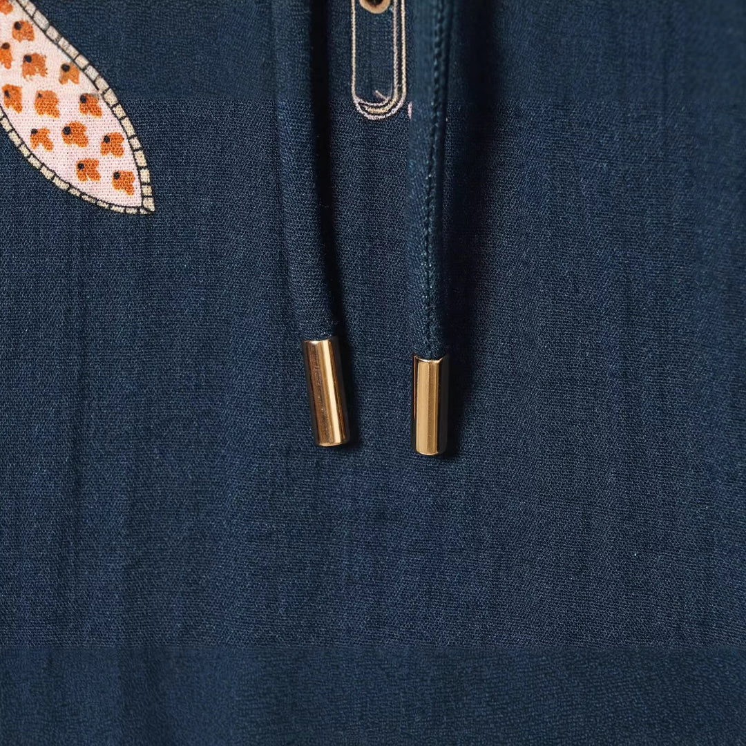 Damen Boho-Tunika‑Midikleid mit Paisley‑Print, Ballonärmeln und Tunnelzug Echoarchiv