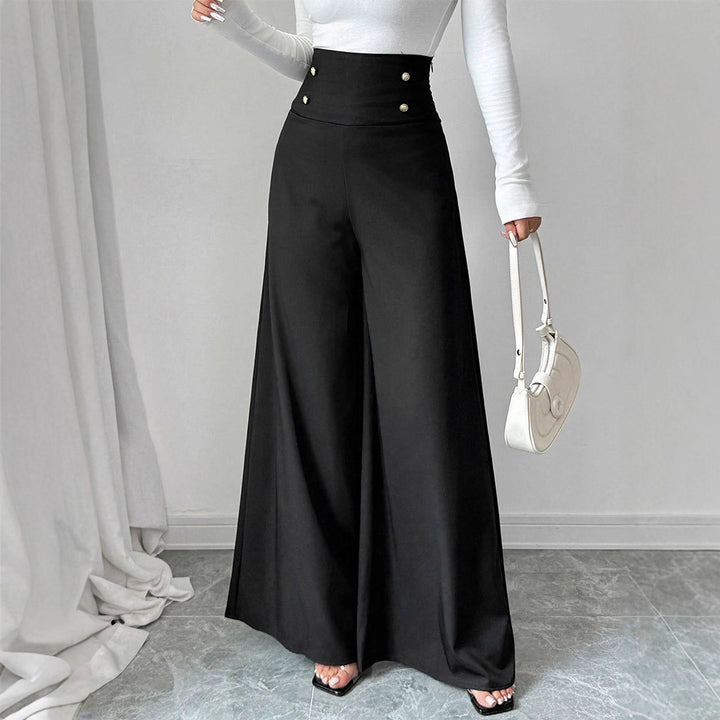 Damen Fließende Palazzo-Hose mit hohem Taillenbund und eleganten Knopfdetails Echo Archiv