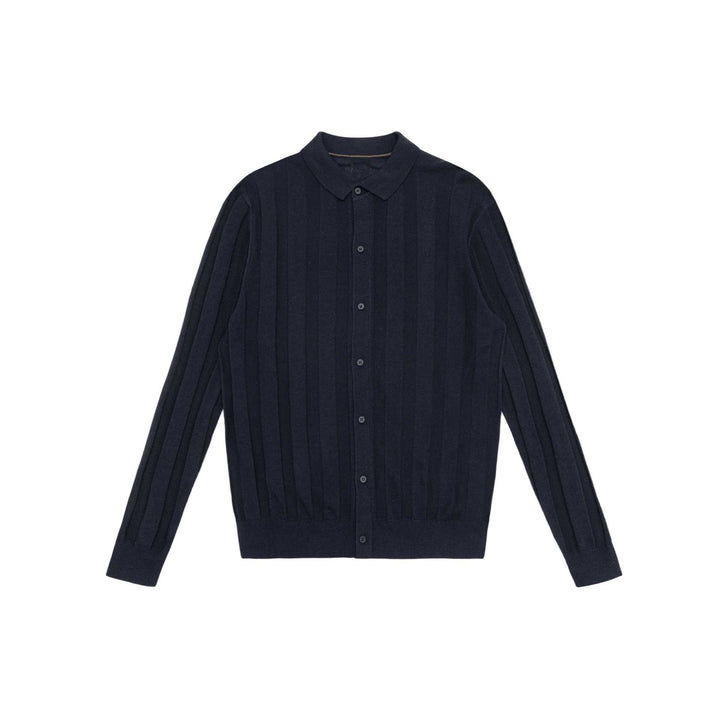 Unisex Feinstrukturierte Strick-Hemdjacke mit Polokragen und senkrechter Rippenstruktur Echoarchiv