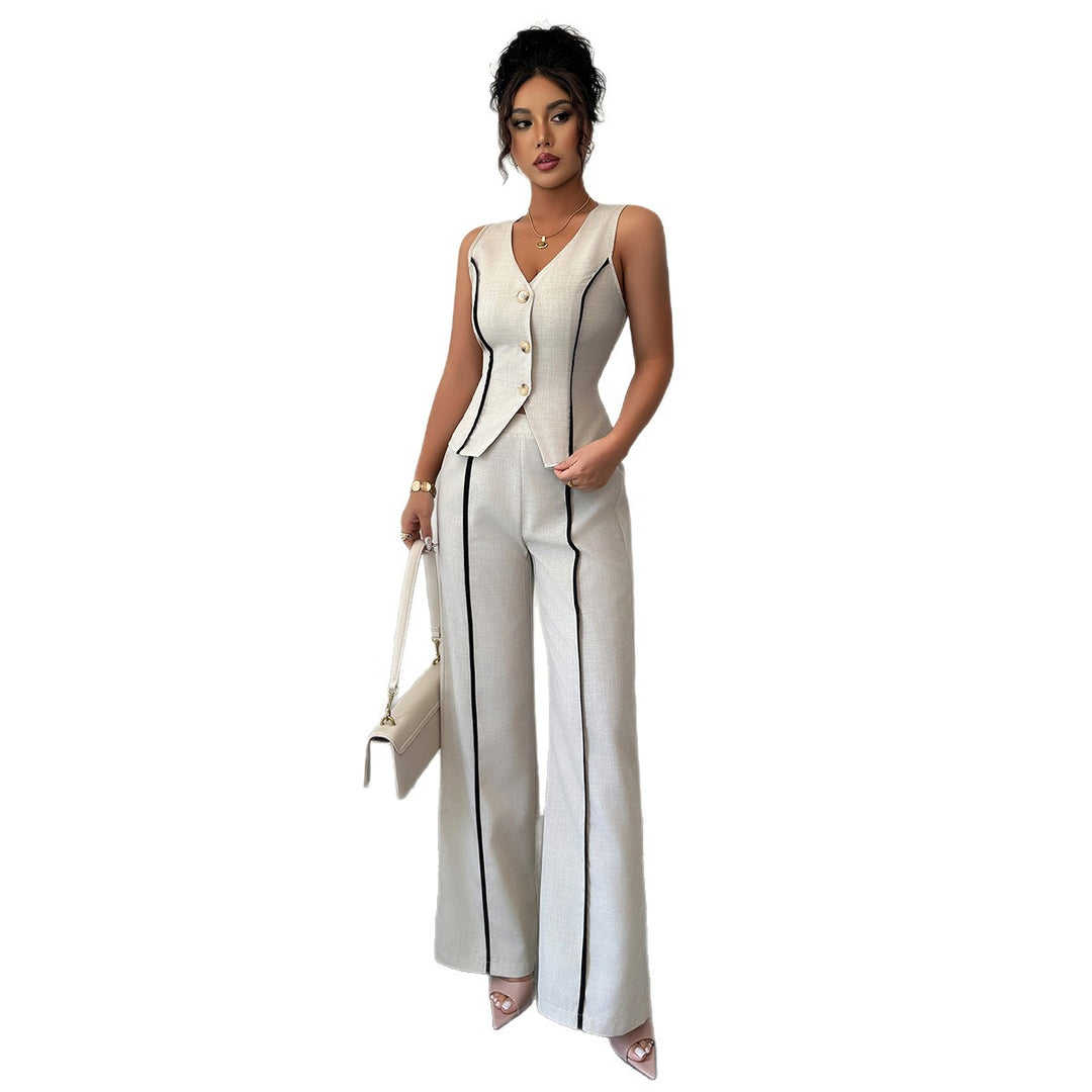 Damen elegante Hose-Anzug mit tailliertem Oberteil und Knopfdetails Echo Archiv