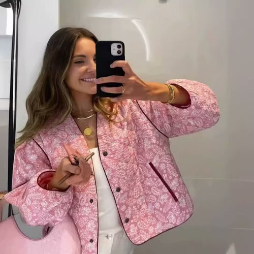 Damen gesteppte Blousonjacke mit Paisley-Steppmuster und leichter Wattierung – Célinea