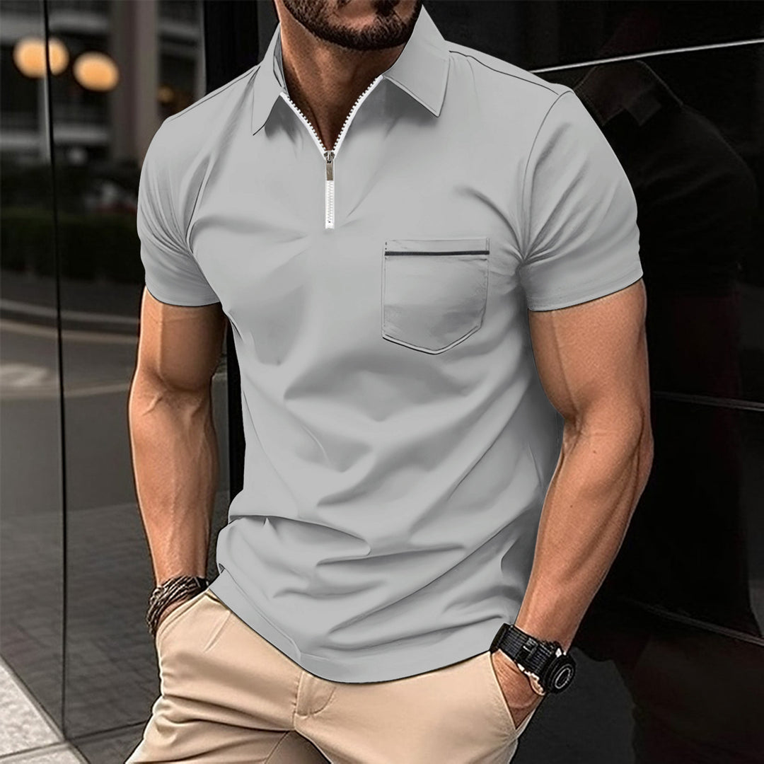 Herren Kurzarm Poloshirt mit Reißverschluss und Brusttasche Echoarchiv