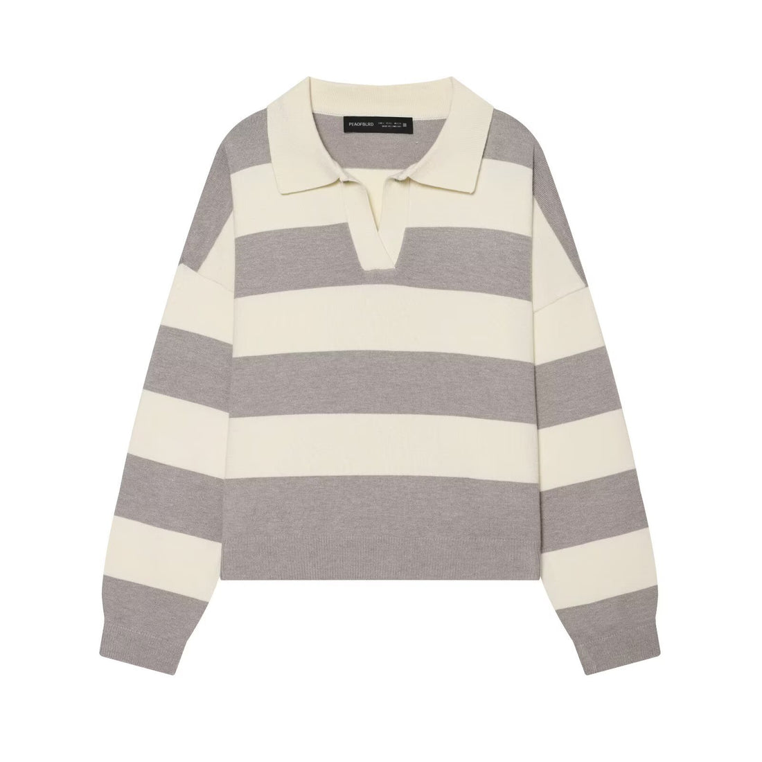 Damen Oversize Rugby-Pullover mit Polokragen und breiten Blockstreifen Echoarchiv