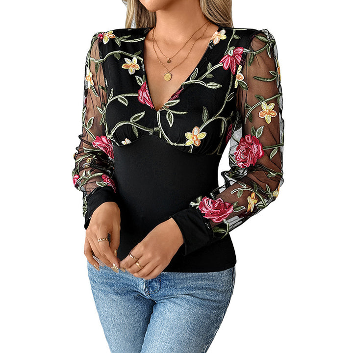 Damen Elegante Bluse mit floralen Spitzenärmeln Echo Archiv