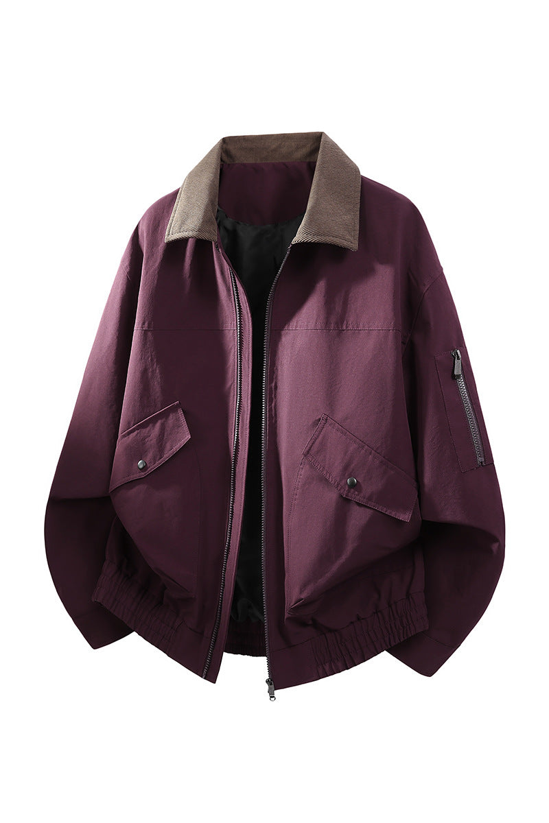 Herren Oversize Bomberjacke im Worker-Stil mit Cordkragen, Pattentaschen und elastischem Saum Echo Archiv