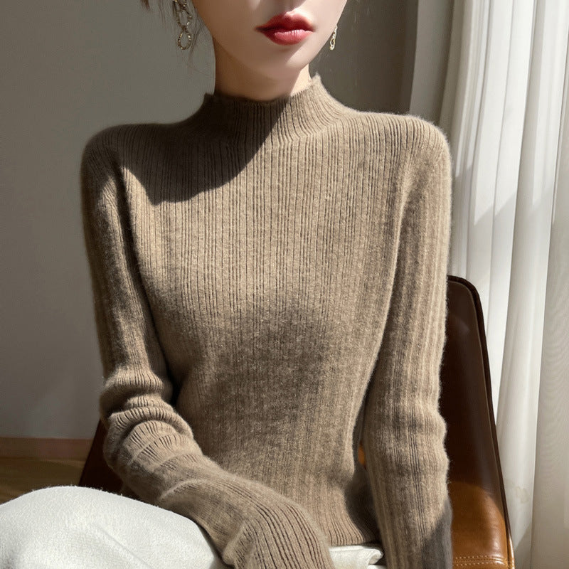 Damen Schmal geschnittener Feinstrick-Pullover mit kurzem Stehkragen und feiner Rippenstruktur Echoarchiv