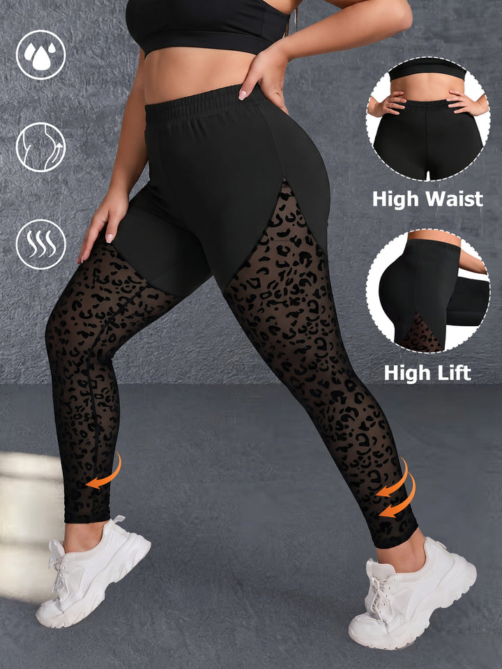 Damen formende High-Waist Leggings mit Overlay-Short und Leo-Mesh-Einsätzen – Avélisse