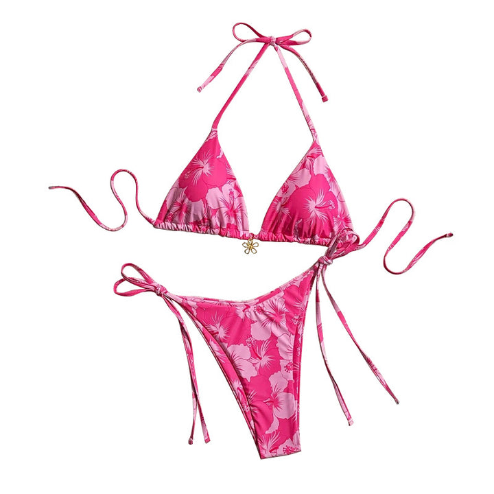 Damen Triangel-Bikini mit floralen Mustern und feinen Bindebändern Echo Archiv