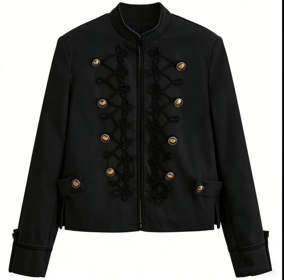 Damen Militärinspirierte Kurzjacke mit Stehkragen, Zierkordeln und Goldknöpfen Echo Archiv