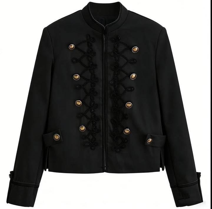 Damen Militärinspirierte Kurzjacke mit Stehkragen, Zierkordeln und Goldknöpfen Echo Archiv