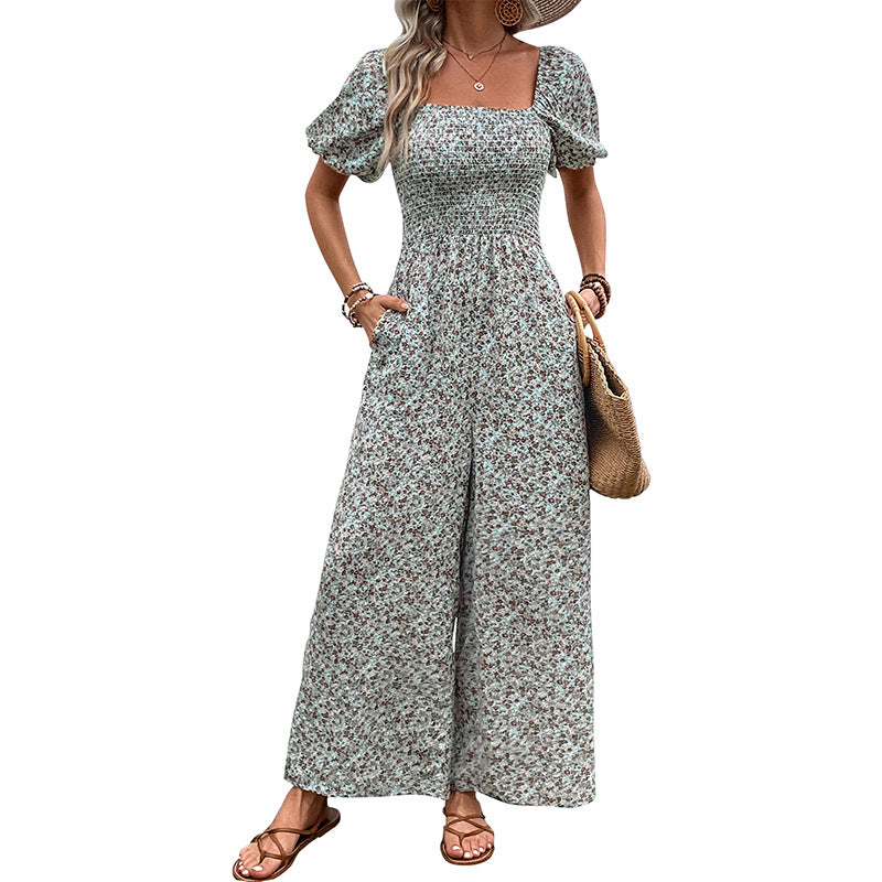Damen Blumiger Overall mit Weitem Bein Echoarchiv