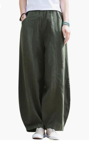 Damen weite Leinenhose mit elastischem Bund und praktischen Taschen Echoarchiv