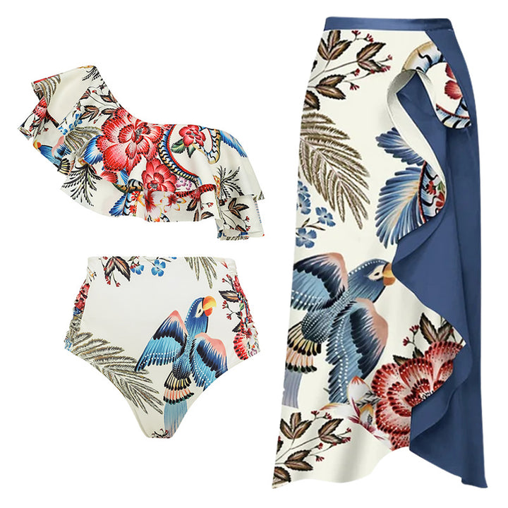 Damen Badeanzug-Set mit floralen Rüschen und taillierter Shorts Echo Archiv