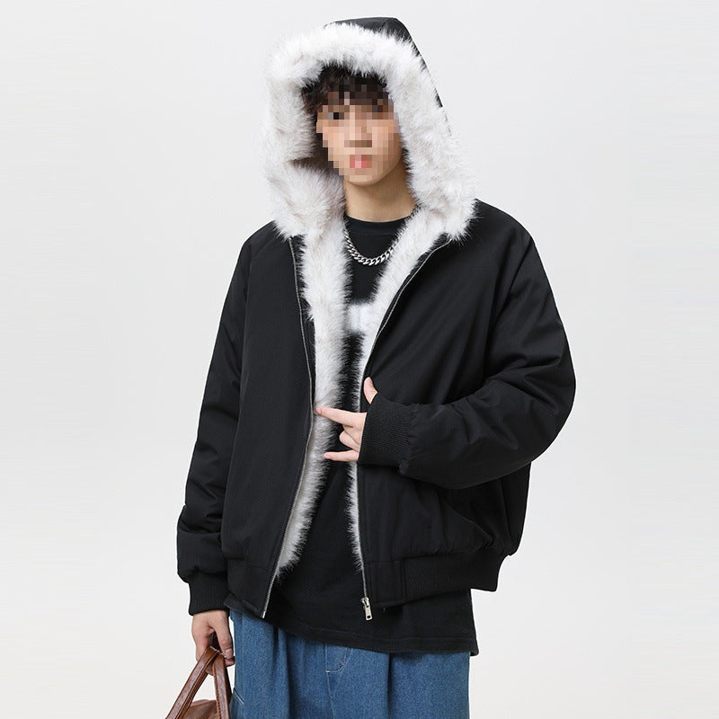 Herren Wattierte Kapuzen‑Bomberjacke im Oversize‑Look mit kontrastierendem Kunstfellfutter Echoarchiv