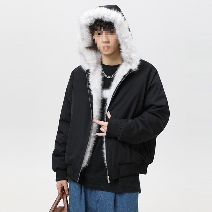 Herren Wattierte Kapuzen‑Bomberjacke im Oversize‑Look mit kontrastierendem Kunstfellfutter Echoarchiv