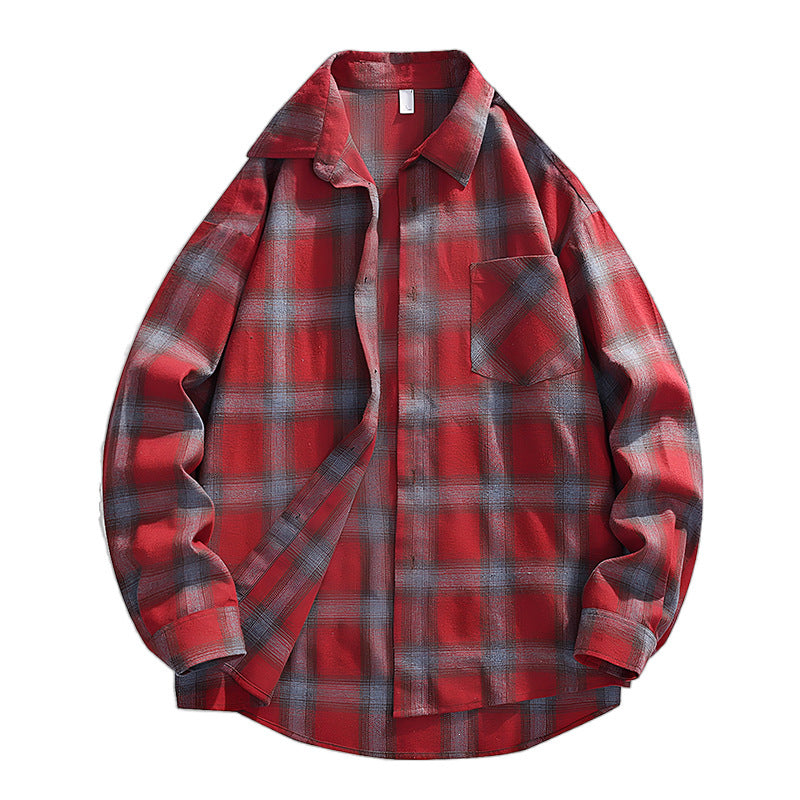 Herren Oversize karierte Flanellhemdjacke mit Brusttasche & abgerundetem Saum Echo Archiv