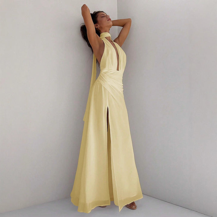 Damen Maxi-Kleid mit tiefem V-Ausschnitt und Wickeldesign Echo Archiv