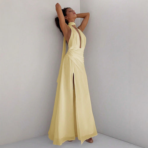 Damen Maxi-Kleid mit tiefem V-Ausschnitt und Wickeldesign Echo Archiv