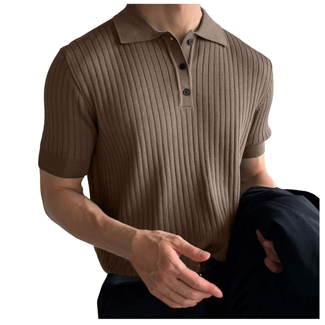 Herren nan schmal geschnittenes geripptes Poloshirt aus Feinstrick mit Kurzarm und Polokragen Echo Archiv