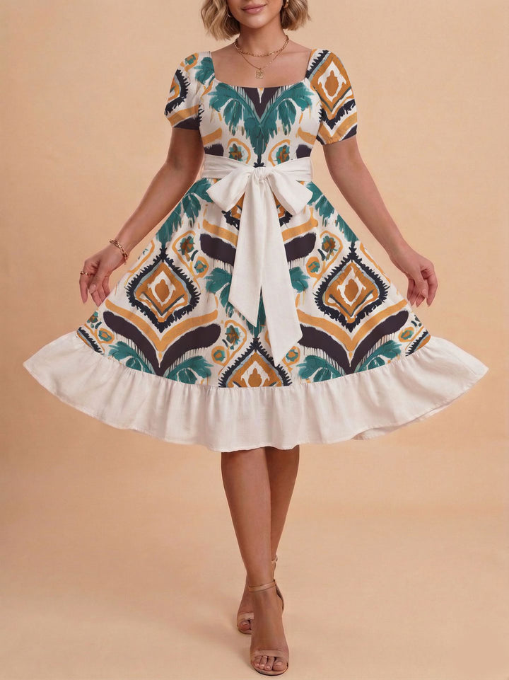 Damen Retro Maxikleid mit Puffärmeln und Taillengürtel Echo Archiv
