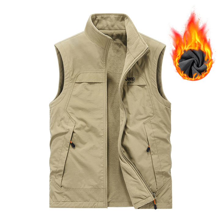 Herren Fleece-gefütterte Outdoor-Weste mit hochschließendem Kragen und Multifunktions-Taschen – Marzano